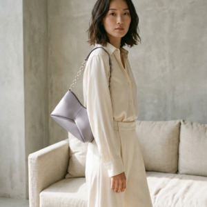 NO LOGO Purple Grey Chain Bag